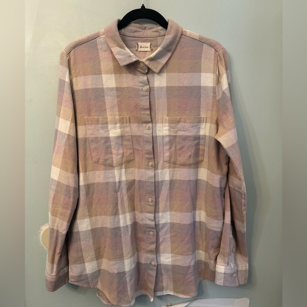 Altar'd State Plaid Shirt in Soft Neutrals